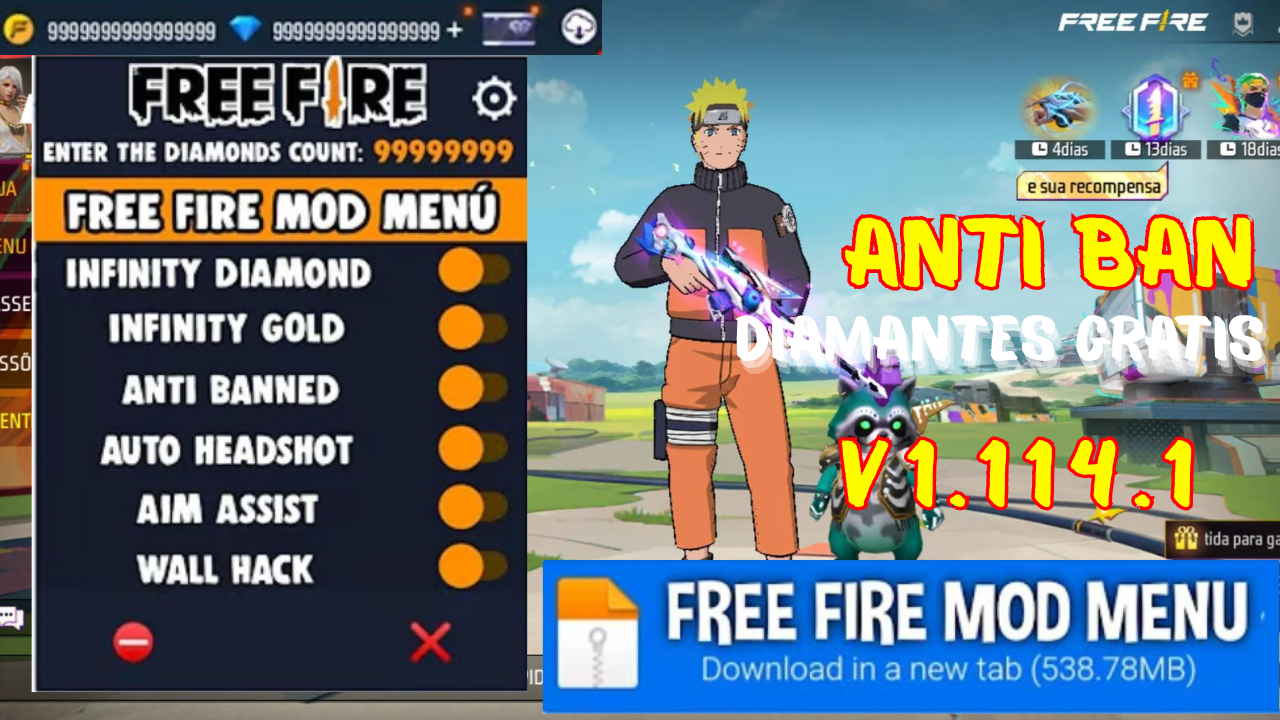 🌀 Free Fire x Naruto Mod APK 2025 con Diamantes Infinitos y Anti Ban para Android & iOS